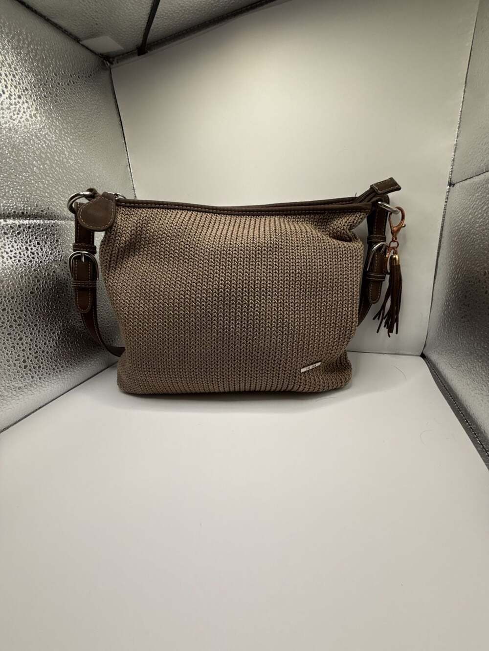 The Sak Crochet Knit Shoulder Bag with Tassel
